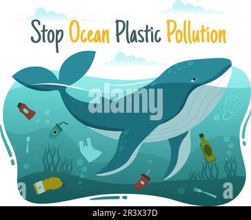 Poster design with dolphin and trash in the ocean illustration Stock ...