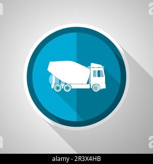 Concrete mixer, truck, vehicle conept symbol, flat design vector blue icon with long shadow Stock Vector