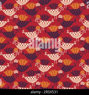 Hand drawn rooster seamless vector pattern Stock Vector