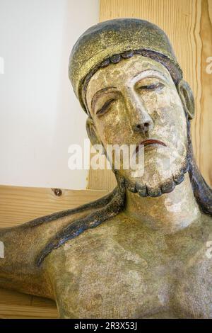 Cristo crucificado, siglo XIII,original de Montona, museo de la basílica de Santa Eufrasia, Porec, - Parenzo-, peninsula de Istria, Croacia, europa. Stock Photo