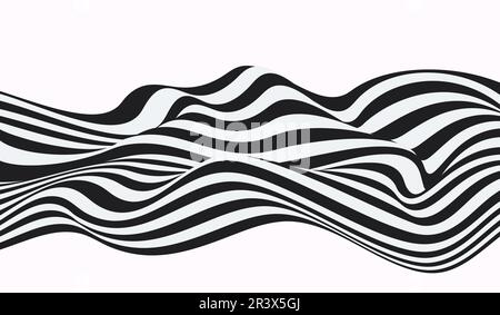 Wave of optical illusion. Abstract black and white illustrations. Stock Vector