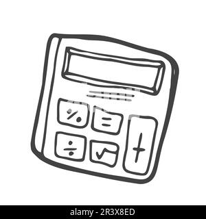 Linear vector icon of the school calculator in doodle Stock Vector