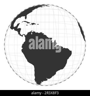 Vector world map. Satellite (tilted perspective) projection. Plain world geographical map with latitude and longitude lines. Centered to 60deg E longi Stock Vector