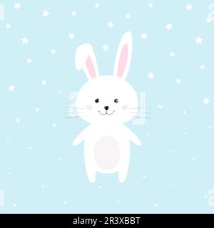 Cute rabbit print. Sweet baby boy shower cards. Cool and lovely rabbit illustrations for baby T-shirt, baby clothes, invitation, simple Scandinavian b Stock Vector