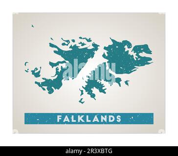 Falklands map. Country poster with regions. Old grunge texture. Shape of Falklands with country name. Neat vector illustration. Stock Vector