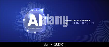 Abstract futuristic digital and technology on dark blue color background. AI Artificial Intelligence. Stock Vector