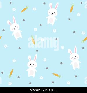 Easter seamless pattern with flowers, bunny and carrots. Perfect for wallpaper, gift paper, pattern fills, web page background, spring and Easter gree Stock Vector