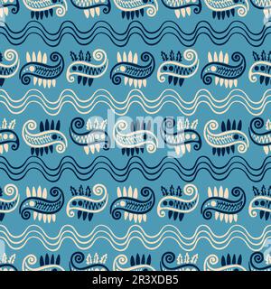 Decorative illustration with fishes in the ocean, seamless vector pattern Stock Vector