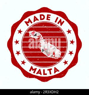 Made in Malta. Island round stamp. Seal of Malta with border shape. Vintage badge with circular text and stars. Vector illustration. Stock Vector