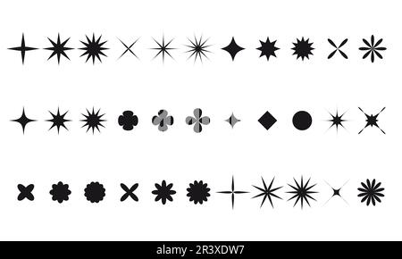 Swiss bauhaus y2k brutalist elements. Abstract geometric shapes, contemporary flower, star figures. Vector memphis design, primitive element set. Stock Vector