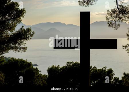 mirador de les Tres Creus, área natural de la Victòria, Alcúdia, Mallorca, balearic islands, Spain. Stock Photo
