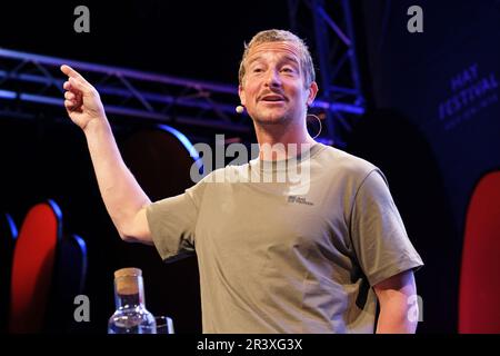 Wye, Wales, UK, 25th May 2023 Hay Festival, Hay on Wye, Wales, UK – Thursday 25th May 2023 – Adventurer and author Bear Grylls on stage on the opening day of this years Hay Festival. Photo Steven May / Alamy Live News Stock Photo