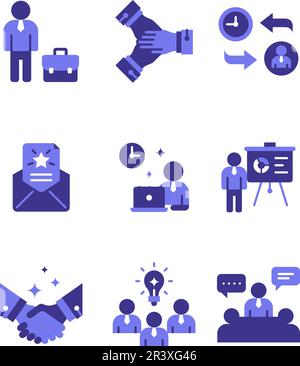 Recruitment and employee icon sheets design. HR human resources duotone style icon set Stock Vector