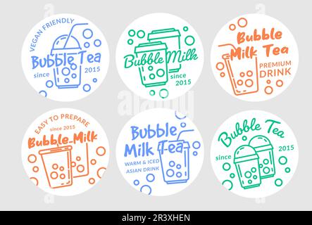 Round label set for bubble tea business promo Stock Vector