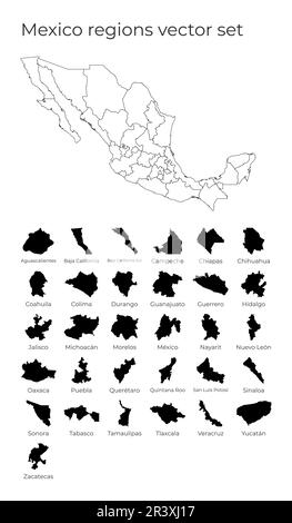 Mexico map with shapes of regions. Blank vector map of the Country with regions. Borders of the country for your infographic. Vector illustration. Stock Vector