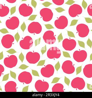 Red apples and leaves seamless pattern. Fruit elements ornament isolated on white. Vector illustration Stock Vector