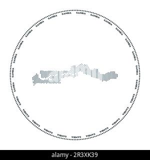 Gambia round logo. Digital style shape of Gambia in dotted circle with country name. Tech icon of the country with gradiented dots. Stock Vector
