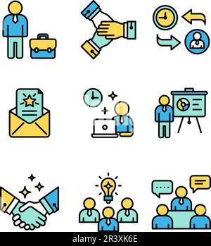 Recruitment and employee icon sheets design. HR human resources colored line style icon set Stock Vector