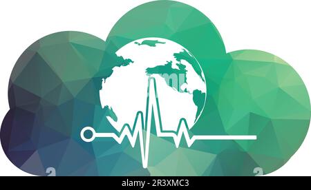 Pulse globe vector logo design icon. Pulse Cardiogram and Globe Icon Vector Logo. Earth globe icon with heart beat. Stock Vector
