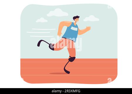 Young man with prosthetic legs participating in sports race Stock Vector