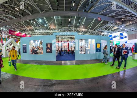 Turin, Italy - May 22, 2023: booth of Adelphi Edizioni , a major Italian publishing house, in pavilion at the 35th Turin International Book Fair. Stock Photo