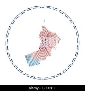 Oman round logo. Digital style shape of Oman in dotted circle with country name. Tech icon of the country with gradiented dots. Elegant vector illustr Stock Vector