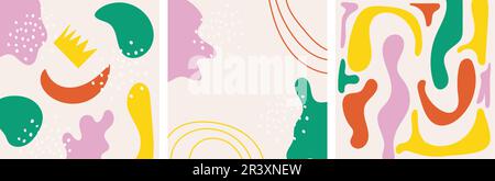 Set of trendy social media posts template with hand drawn organic shapes, lines and textures. Contemporary aesthetic backgrounds. Modern minimal Stock Vector