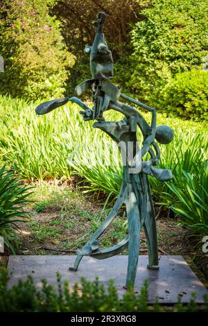 Joan Miró (Spanish, 18931983), Femme et oiseaux ,1972, lost wax cast bronze, Marivent garden, Palma, Majorca. Stock Photo