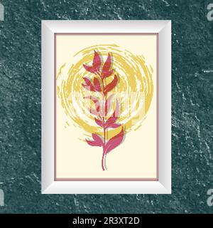 The layout of the painting with plant elements and abstract forms. Template for print, banner, poster and creative design. Fashionable art of painting Stock Vector