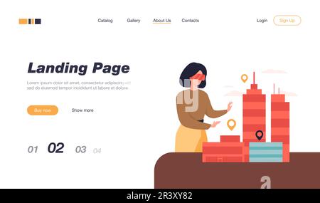 Woman modeling 3d office buildings on table Stock Vector