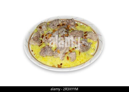 Mansaf, Jordanian national dish isolated on white background. Stock Photo