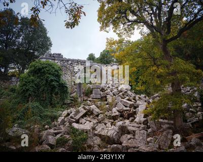 Autumn walk by Termessos Ancient City, Turkey. Turkeys most outstanding archaeological sites and one of main tourist center. Stock Photo