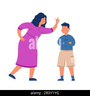 Angry mother screaming at naughty son Stock Vector