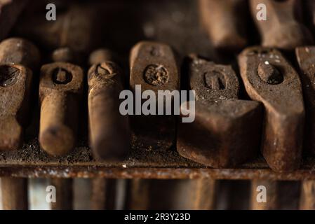 Close up of old hammers in blacksmith workshop Stock Photo