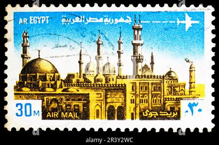 MOSCOW, RUSSIA - MAY 18, 2023: Postage stamp printed in Egypt shows Towers of Cairo, World heritage serie, circa 1972 Stock Photo