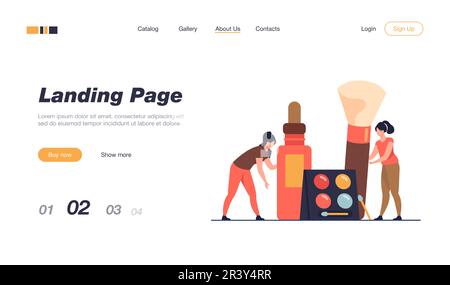 Happy tiny women testing makeup products Stock Vector
