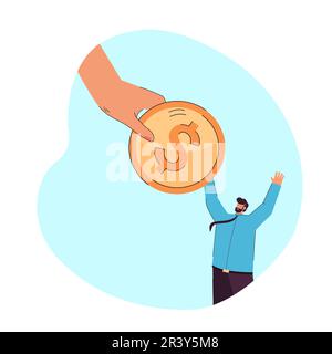Huge hand giving gold coin to artist flat vector illustration Stock ...
