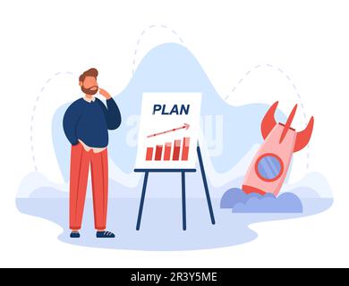 Rocket crashing due to poor plan of businessman Stock Vector