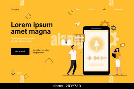 People with mobile phones using smart voice assistant Stock Vector