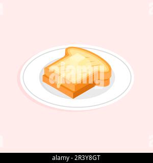 Toast with piece of butter on a plate. Tasty healthy breakfast. Roasted sandwich isometric. Vector illustration isolated. Stock Vector