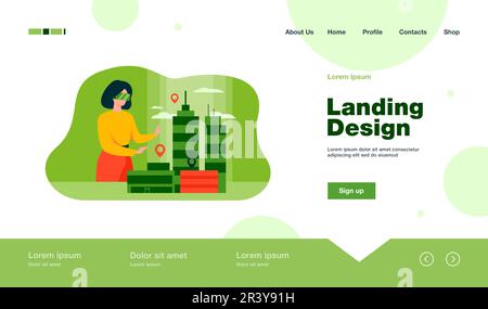 Woman modeling 3d office buildings on table Stock Vector