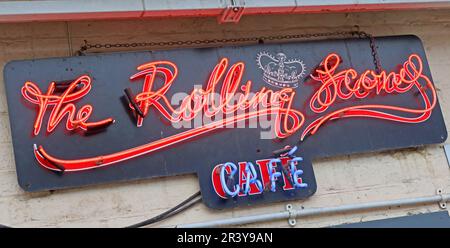 Neon sign at The Rolling Scones cafe, at Gods own Junkyard, Unit 12, Ravenswood Industrial Estate, Shernhall St, Walthamstow, London E17 9HQ Stock Photo
