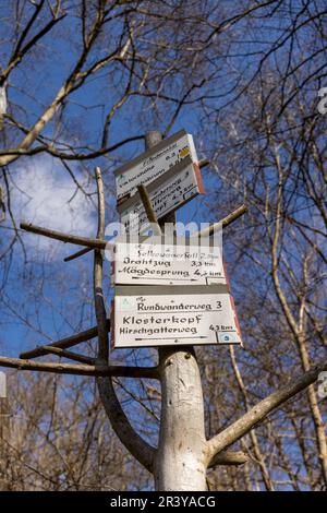 Signposting of the hiking trails in the Selketal Harz Mountains Stock Photo