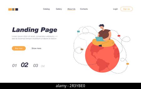 Man sitting on globe and sending emails Stock Vector