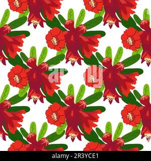 Pomegranate flowers Seamless pattern. Bright leaves and flowers. Shana Tova seamless pattern. Jewish New Year with Rosh Hashanah, Yalda Stock Vector