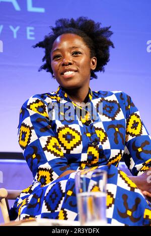 Hay Festival, Hay on Wye, Wales, UK – Thursday 25th May 2023 – Kimberley Wilson psychologist and author on stage during the opening day of this years Hay Festival. Photo Steven May / Alamy Live News Stock Photo