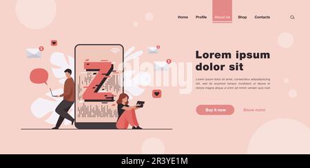 Virtual tiny people messaging in social media Stock Vector