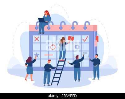 Team of office workers planning business on giant calendar Stock Vector