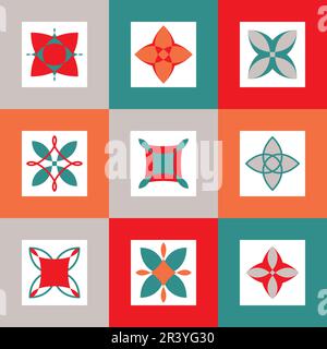 Set of vector seamless pattern texture geometric shapes. Abstract ARCHITECTURAL style coloring background in beautiful colors. Mosaic Texture Design. Stock Vector