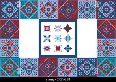 Morocco tiles background textures. Decorative colored ceramic tile. Colorful design. Set of seamless vector patterns. Stock Vector